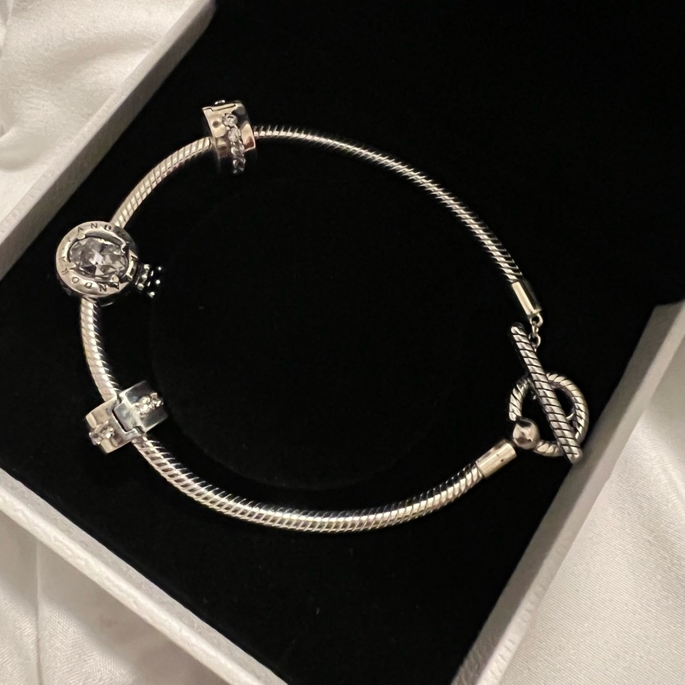 Pandora T-bar snake chain bracelet w/ Crown O